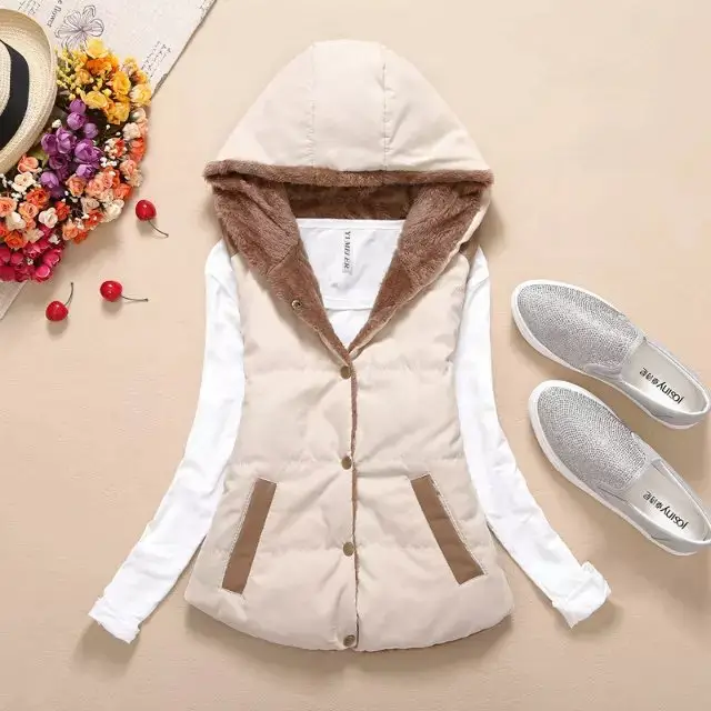 Women's Hooded Fleece Vest Candy Color Winter Jacket - Image 8