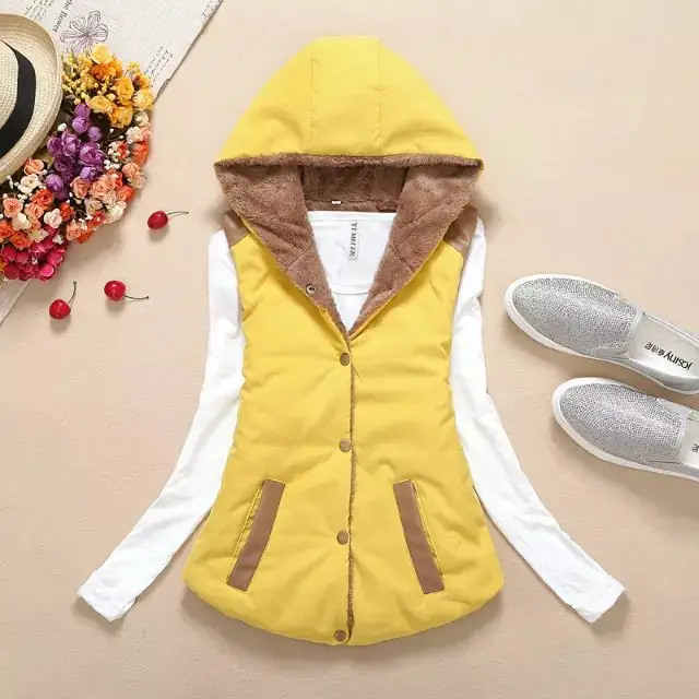 Women's Hooded Fleece Vest Candy Color Winter Jacket - Image 2
