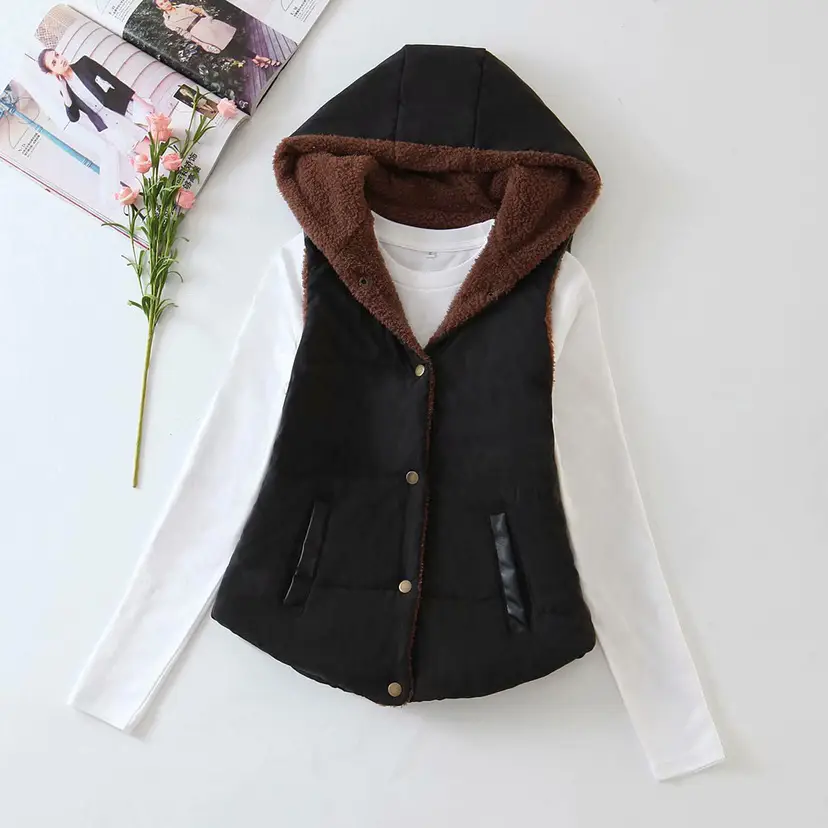 Women's Hooded Fleece Vest Candy Color Winter Jacket - Image 3