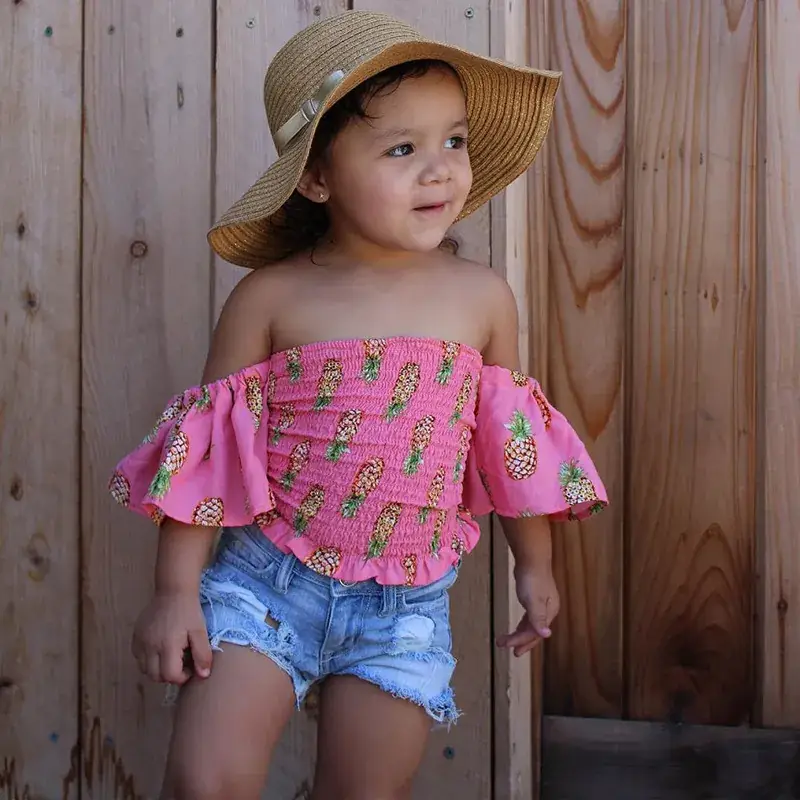 European American Two-Piece Summer Girls Suit Blue Denim - Image 2