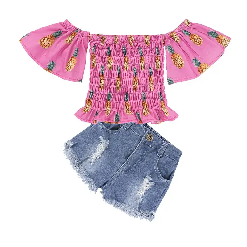 European American Two-Piece Summer Girls Suit Blue Denim - Image 5