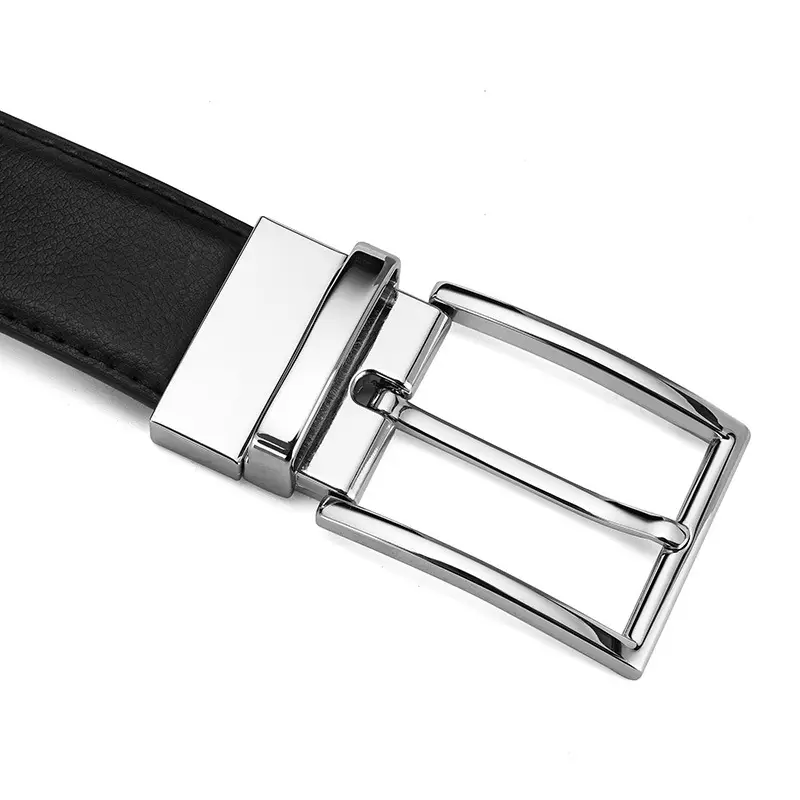 Men's Genuine Leather Belt with Rotating Pin Buckle - Image 4