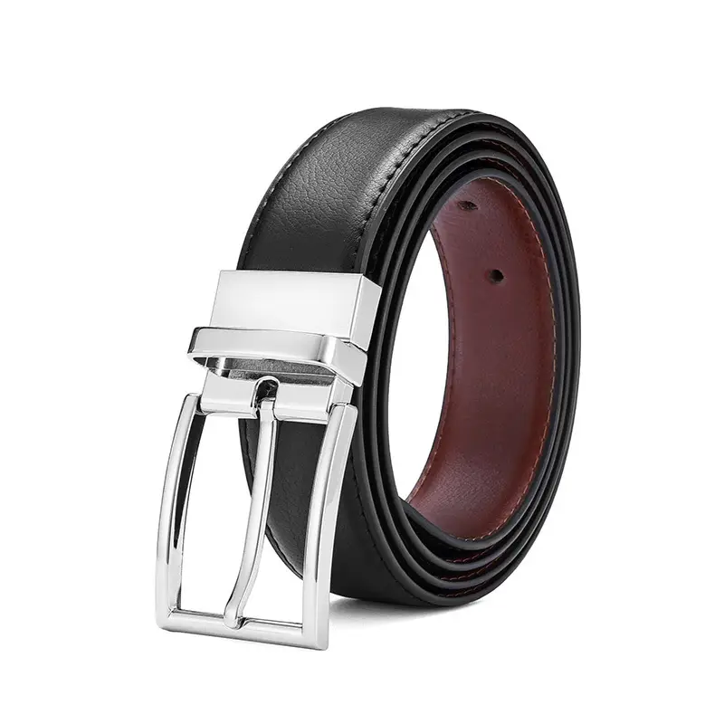 Men's Genuine Leather Belt with Rotating Pin Buckle