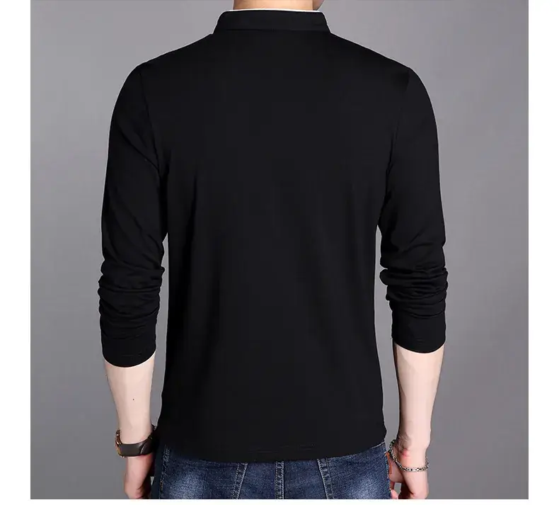 Men Grey Button Collar Long Sleeve T-Shirt — feature 24