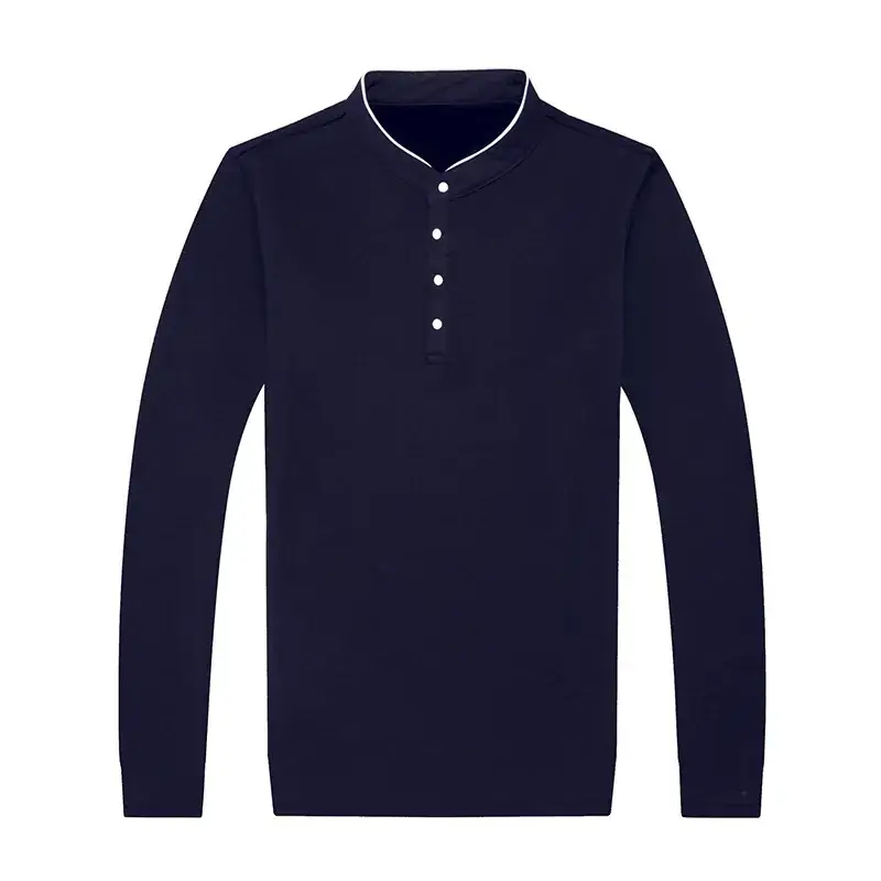 Men Grey Button Collar Long Sleeve T-Shirt — feature 25