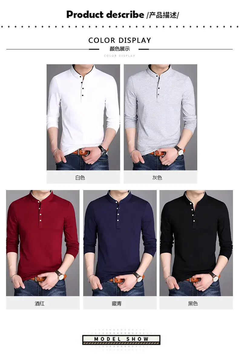Men Grey Button Collar Long Sleeve T-Shirt — feature 27