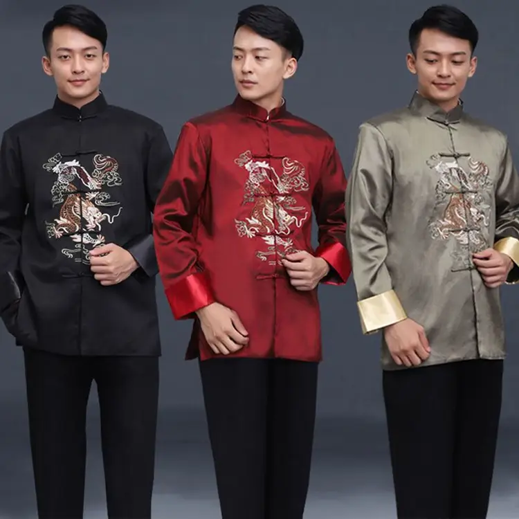 Men's Embroidered Dragon Tang Suit Black Spring Fall Wear - Image 8