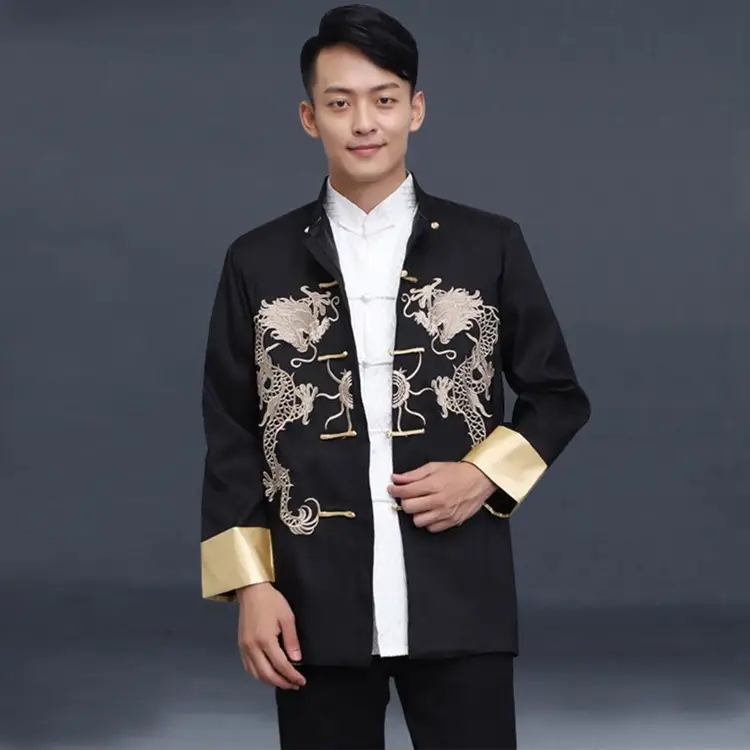 Men's Embroidered Dragon Tang Suit Black Spring Fall Wear - Image 2