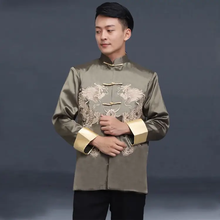 Men's Embroidered Dragon Tang Suit Black Spring Fall Wear - Image 3