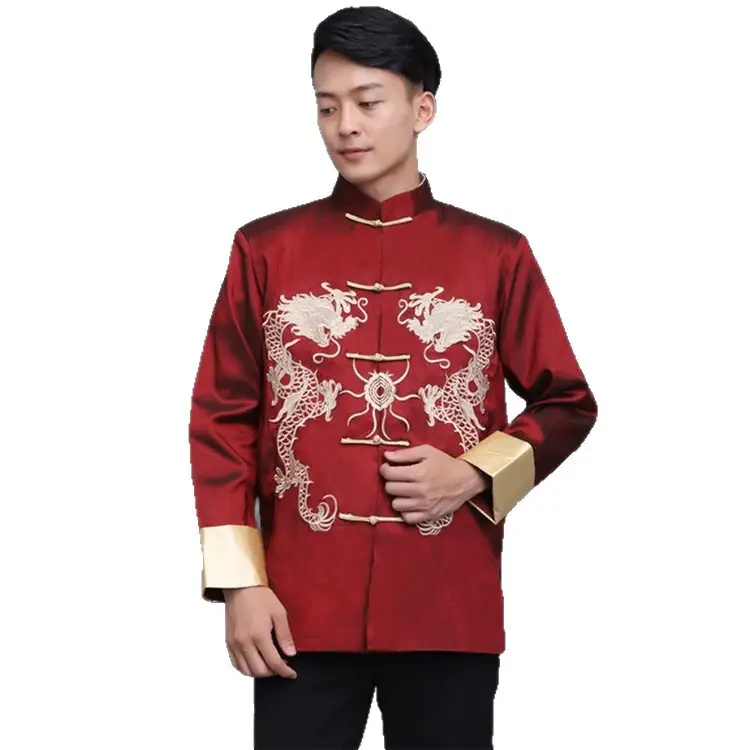 Men's Embroidered Dragon Tang Suit Black Spring Fall Wear - Image 9