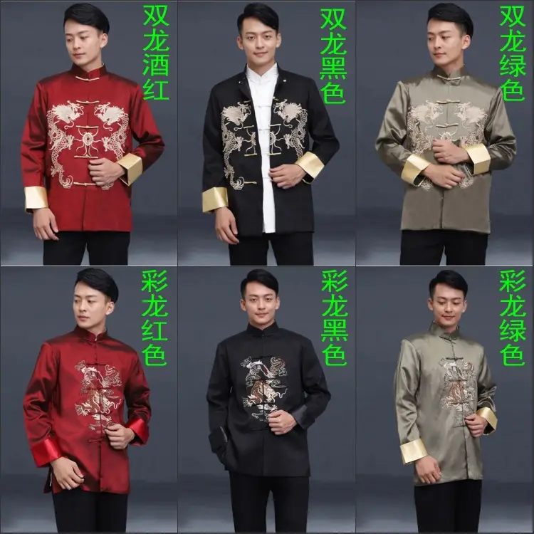 Men's Embroidered Dragon Tang Suit Black Spring Fall Wear — feature 1