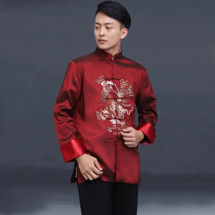 Men's Embroidered Dragon Tang Suit Black Spring Fall Wear - Image 4