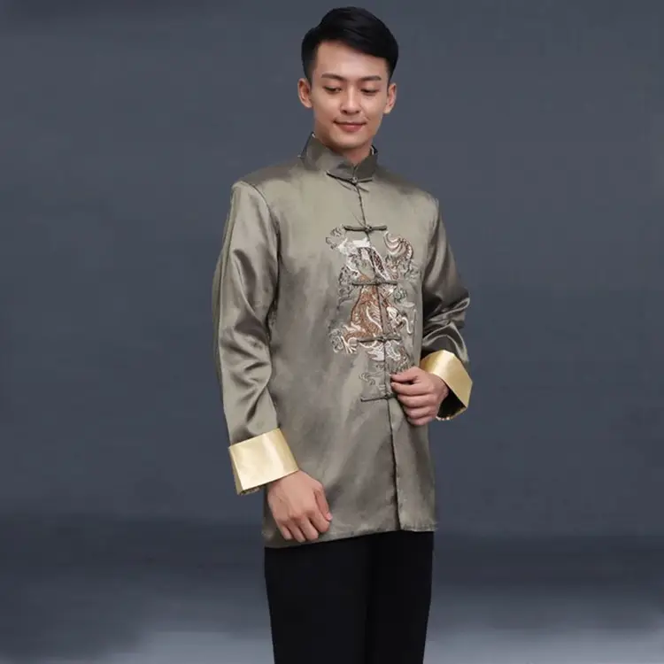 Men's Embroidered Dragon Tang Suit Black Spring Fall Wear - Image 6