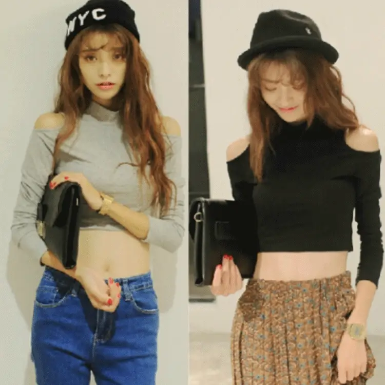 Women's 2023 Cold Shoulder Crop Top with Hat