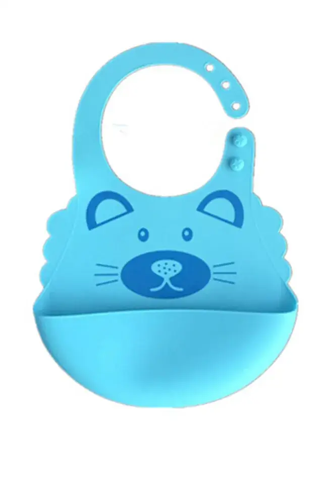 Three-Dimensional Waterproof Baby Feeding Bib Soft Silicone Blue - Image 8