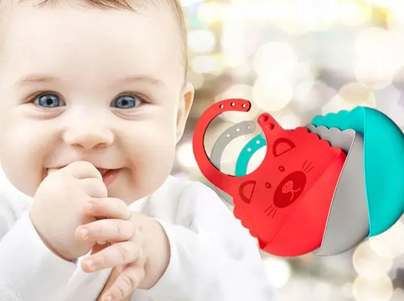 Three-Dimensional Waterproof Baby Feeding Bib Soft Silicone Blue — feature 1