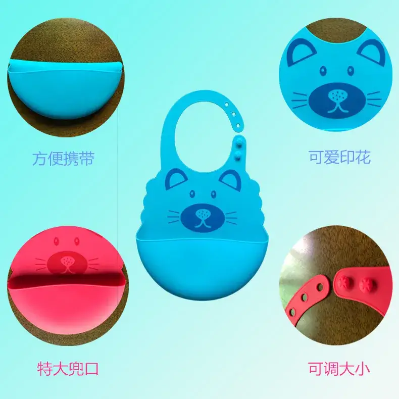 Three-Dimensional Waterproof Baby Feeding Bib Soft Silicone Blue — feature 3