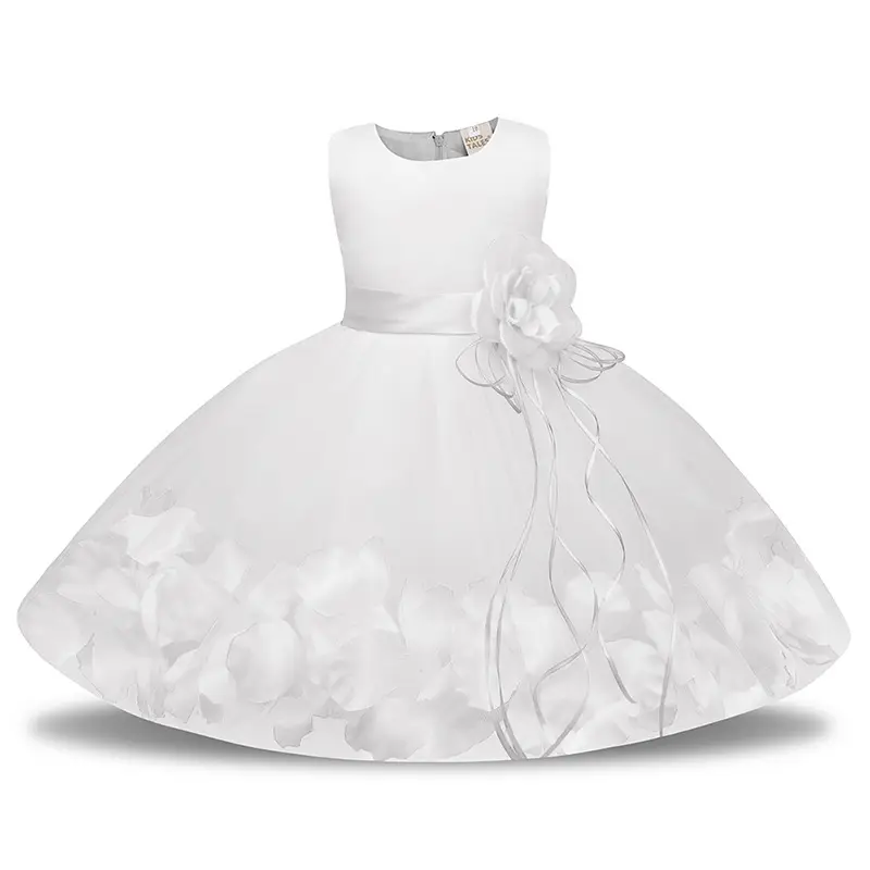 Red White Petal Tulle Kids Dress with Flower Accent - Image 9