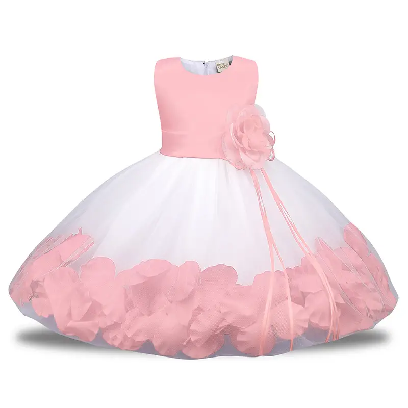 Red White Petal Tulle Kids Dress with Flower Accent - Image 10