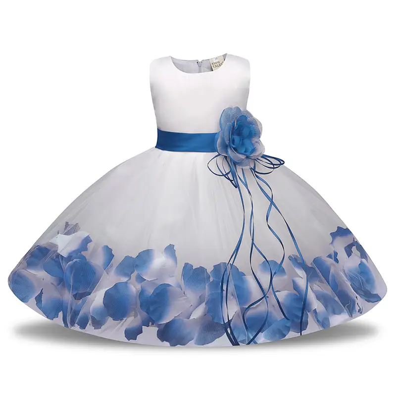 Red White Petal Tulle Kids Dress with Flower Accent - Image 5