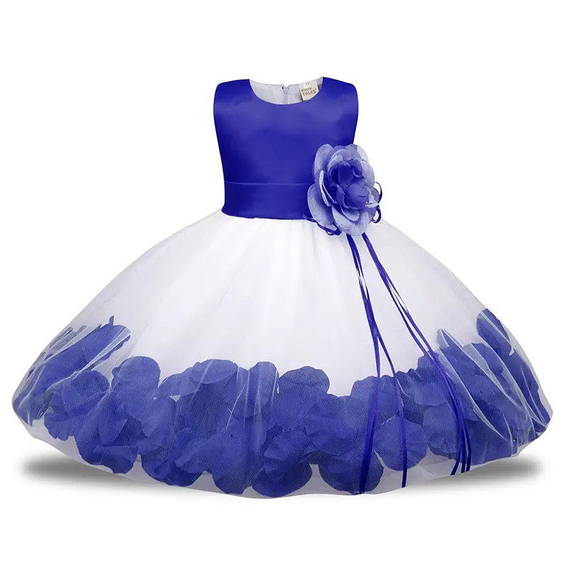 Red White Petal Tulle Kids Dress with Flower Accent - Image 6