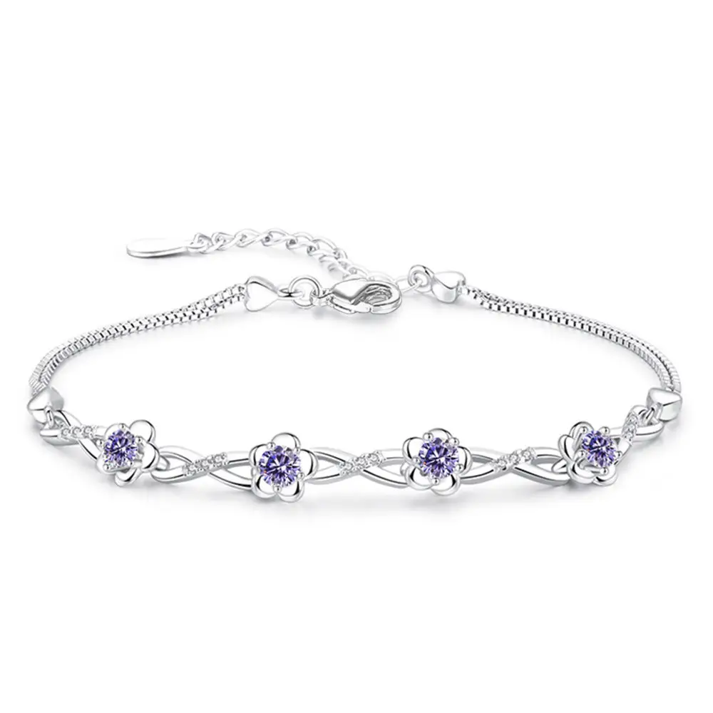 Silver Bracelet with Peach Blossom Stones for Girls