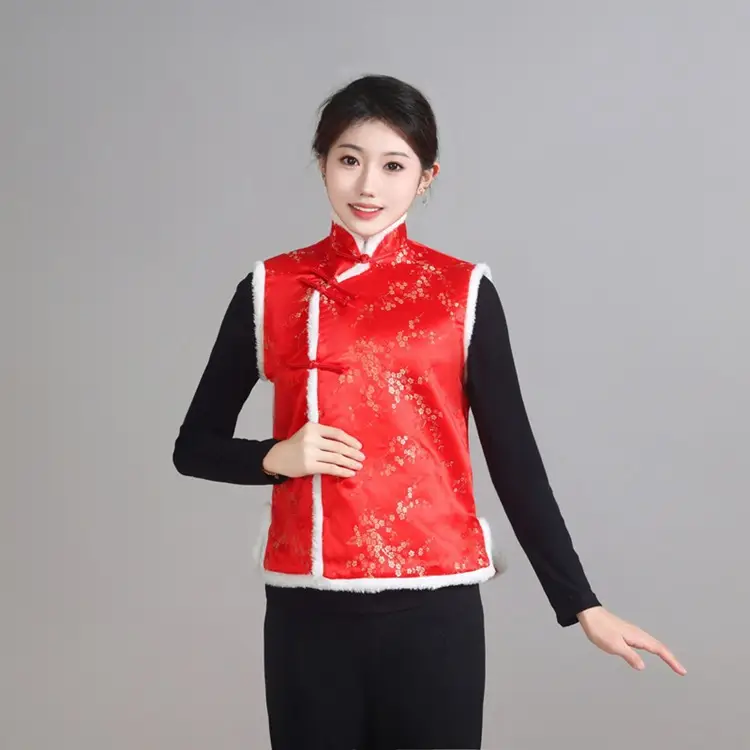 Chinese Embroidered Cotton Vest for Women Winter Wear - Image 4