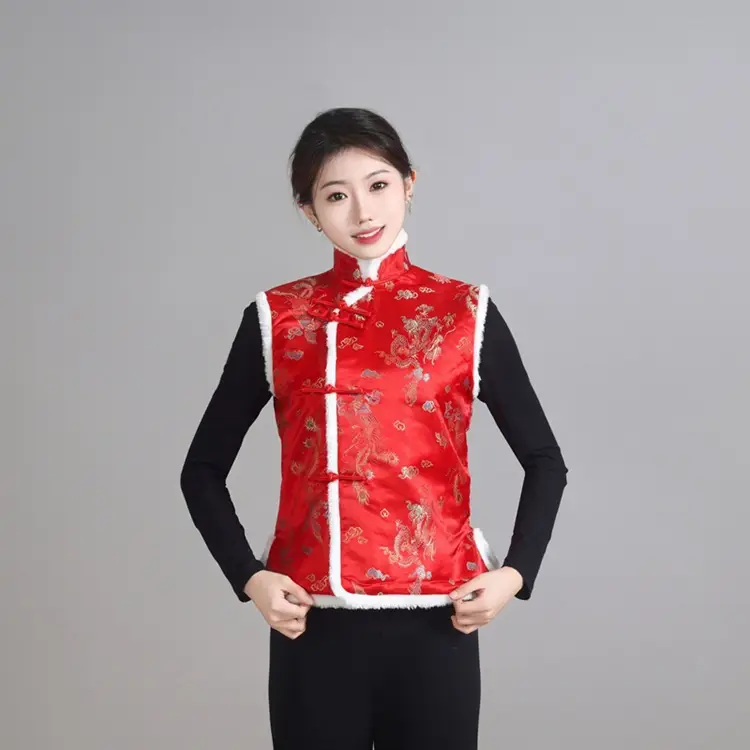 Chinese Embroidered Cotton Vest for Women Winter Wear - Image 3
