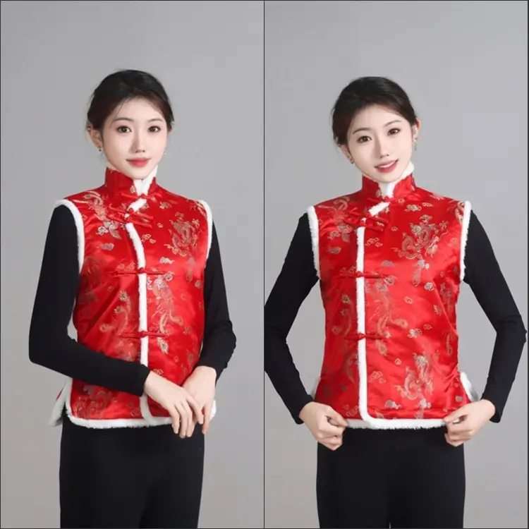 Chinese Embroidered Cotton Vest for Women Winter Wear — feature 9