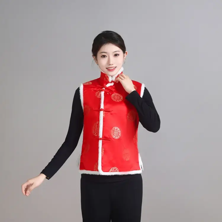 Chinese Embroidered Cotton Vest for Women Winter Wear - Image 2