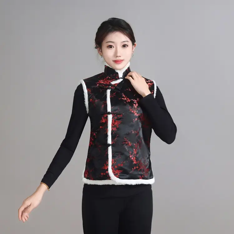 Chinese Embroidered Cotton Vest for Women Winter Wear - Image 6