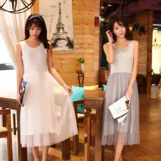 Long Sleeve Pleated Vest Skirt Dress Grey — feature 7