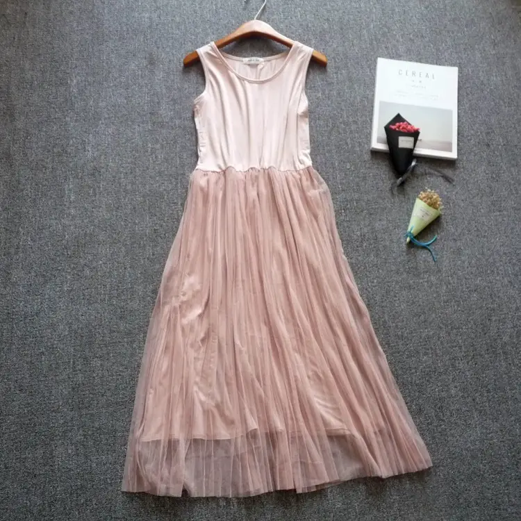 Long Sleeve Pleated Vest Skirt Dress Grey