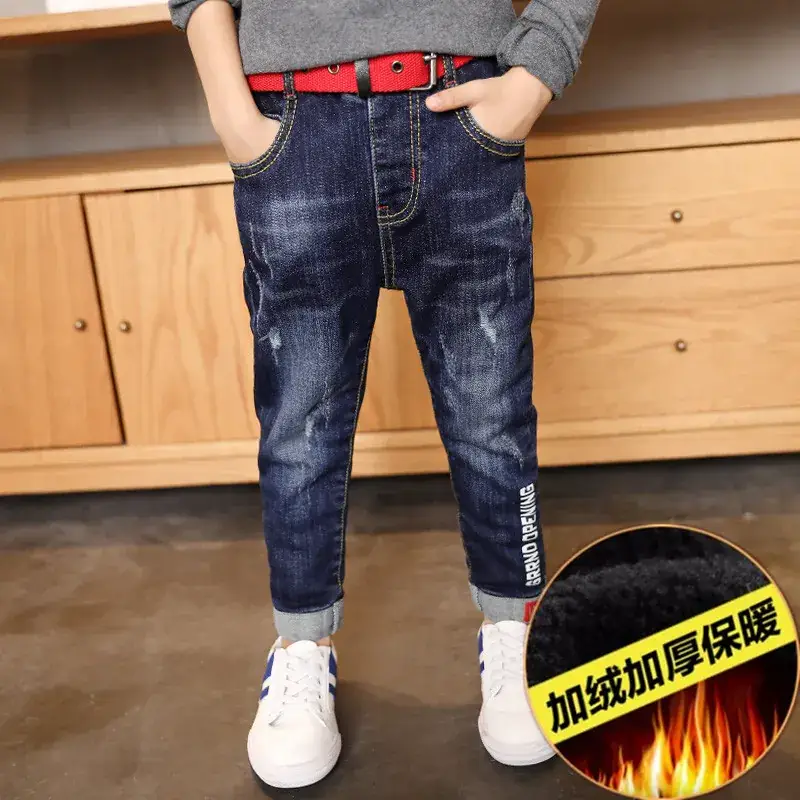 Boys Jeans 2025 Fleece Lined Slim Fit Long Pants - Image 3