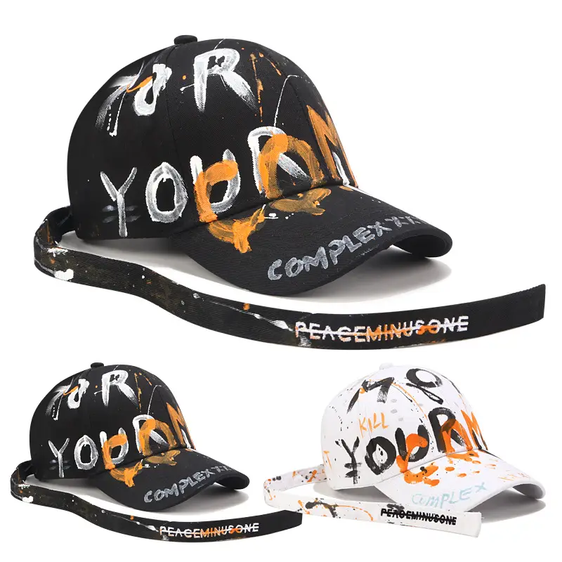 K-Style Letter Graffiti Baseball Cap with Long Strap