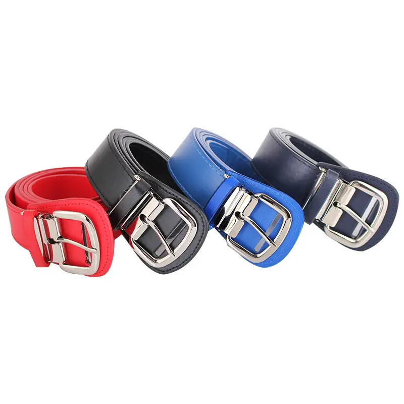 Men's Red Leather Baseball Belt with Silver Buckle - Image 7