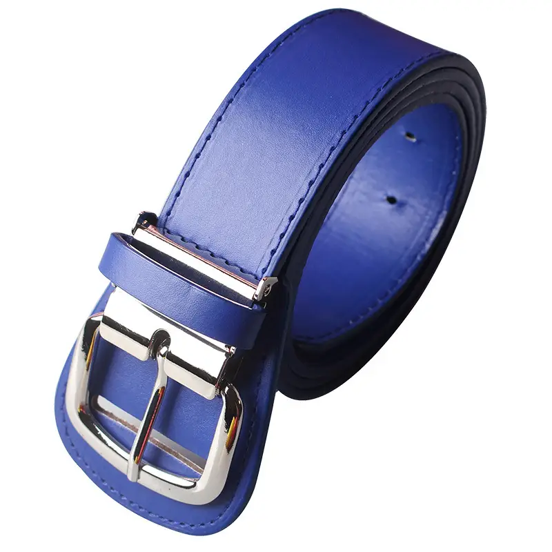 Men's Red Leather Baseball Belt with Silver Buckle - Image 3