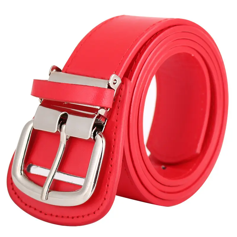 Men's Red Leather Baseball Belt with Silver Buckle - Image 10
