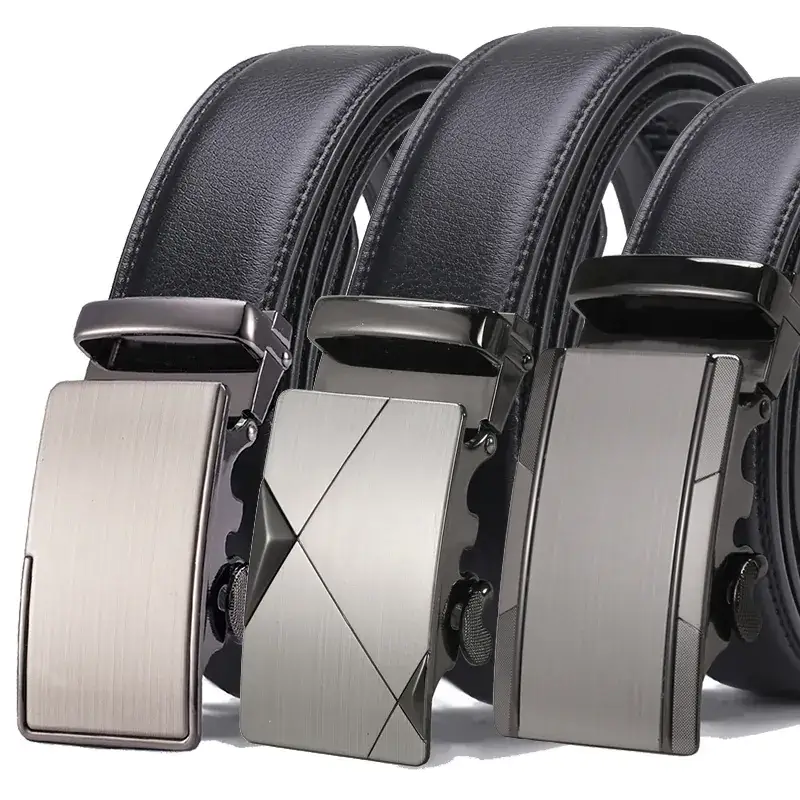 Men's Black Leather Belt with Silver Buckle - Image 34