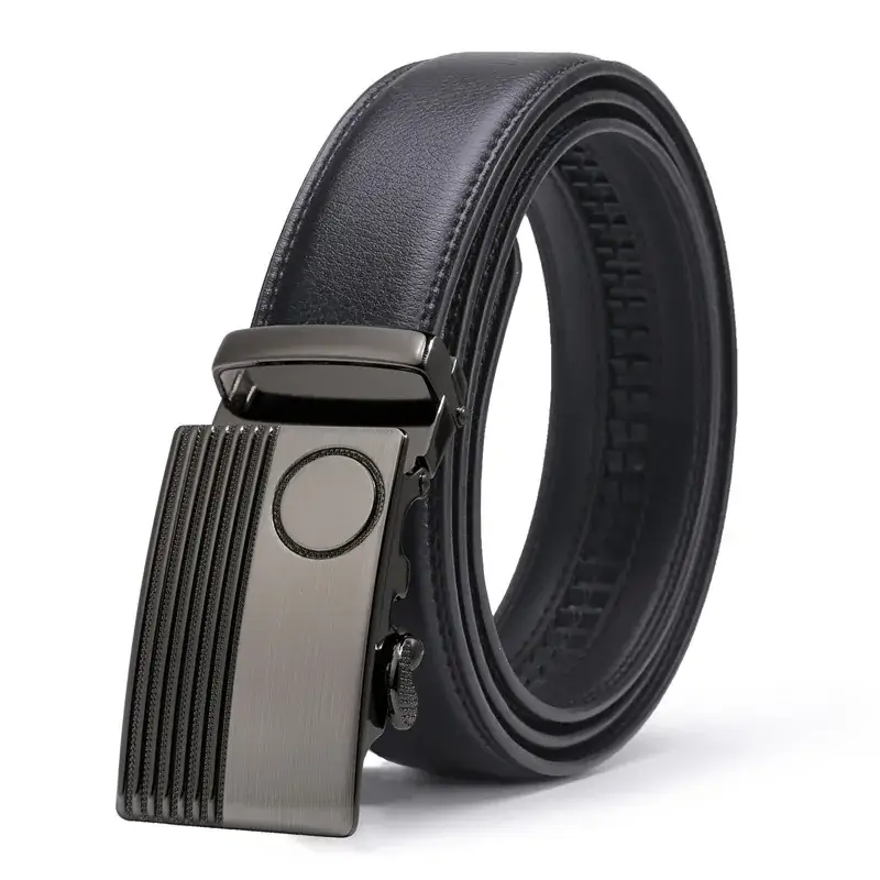 Men's Black Leather Belt with Silver Buckle - Image 2