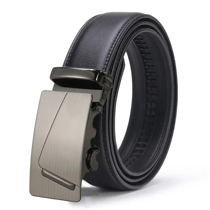 Men's Black Leather Belt with Silver Buckle - Image 24