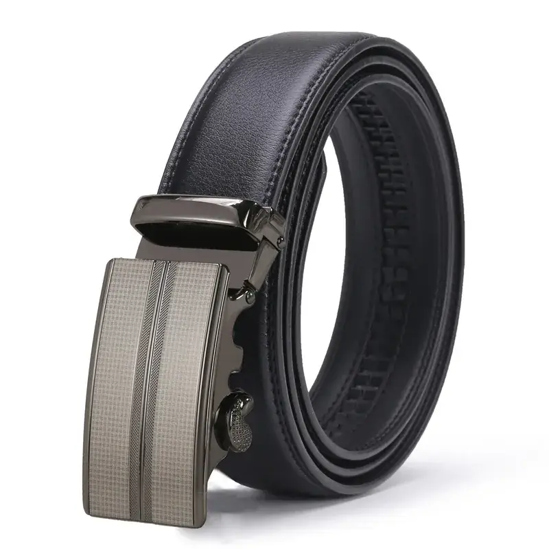 Men's Black Leather Belt with Silver Buckle - Image 29