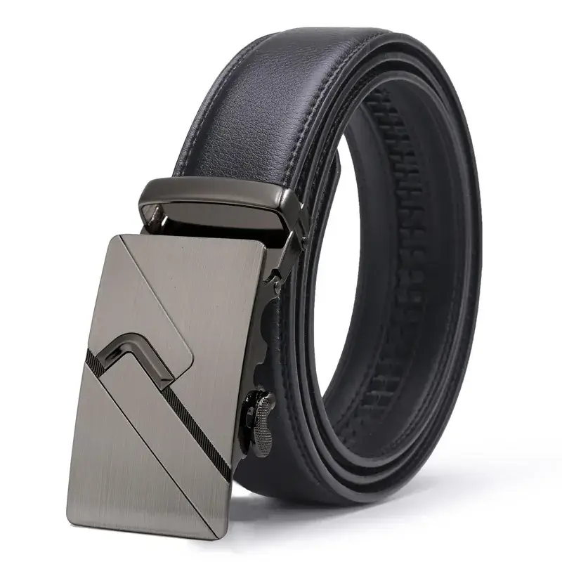 Men's Black Leather Belt with Silver Buckle - Image 3