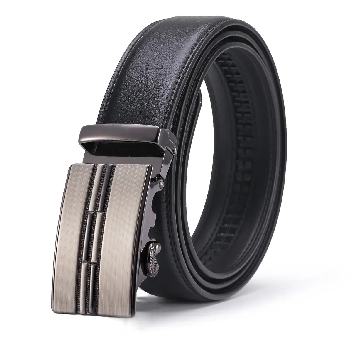 Men's Black Leather Belt with Silver Buckle - Image 32
