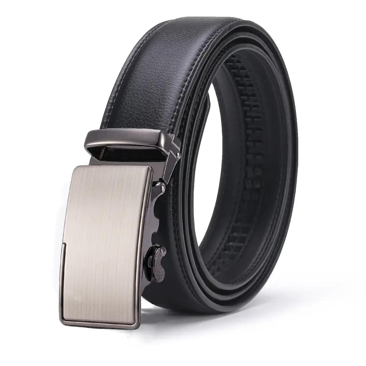 Men's Black Leather Belt with Silver Buckle - Image 33