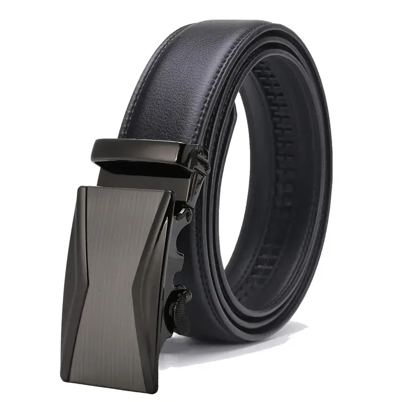 Men's Black Leather Belt with Silver Buckle - Image 4