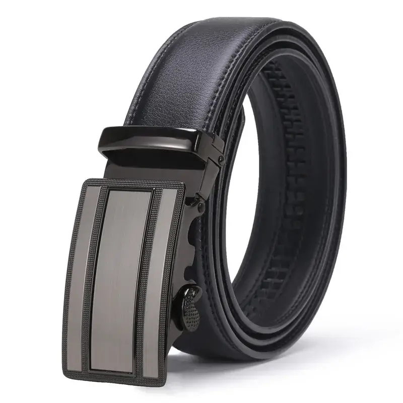 Men's Black Leather Belt with Silver Buckle - Image 5