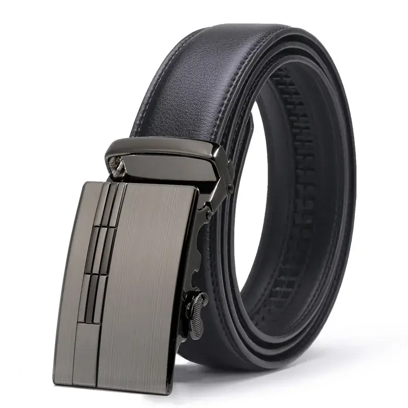 Men's Black Leather Belt with Silver Buckle - Image 6