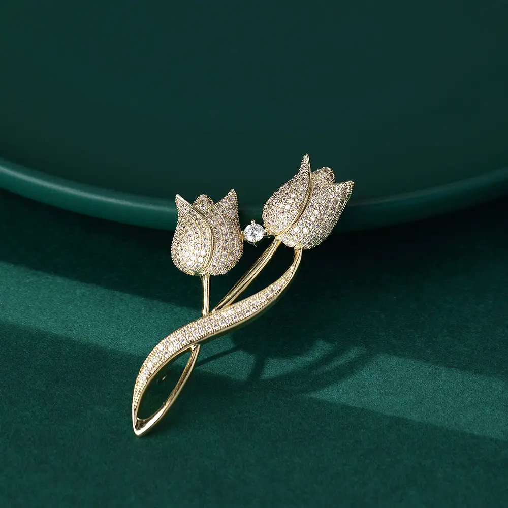 Korean Tulip Micro-Inlay Copper Brooch for Women - Image 5