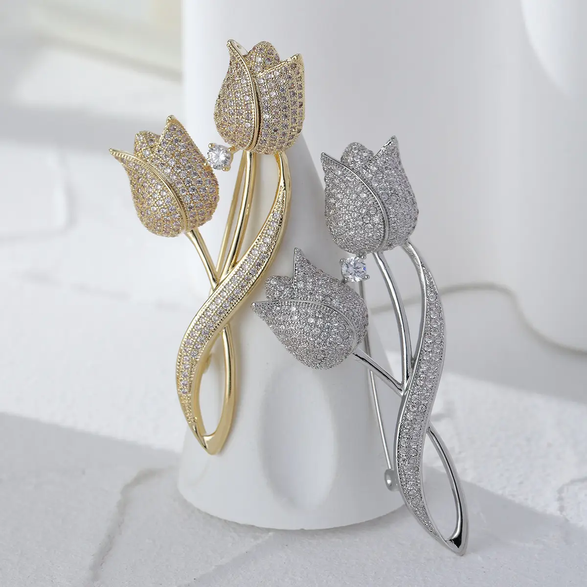 Korean Tulip Micro-Inlay Copper Brooch for Women - Image 6